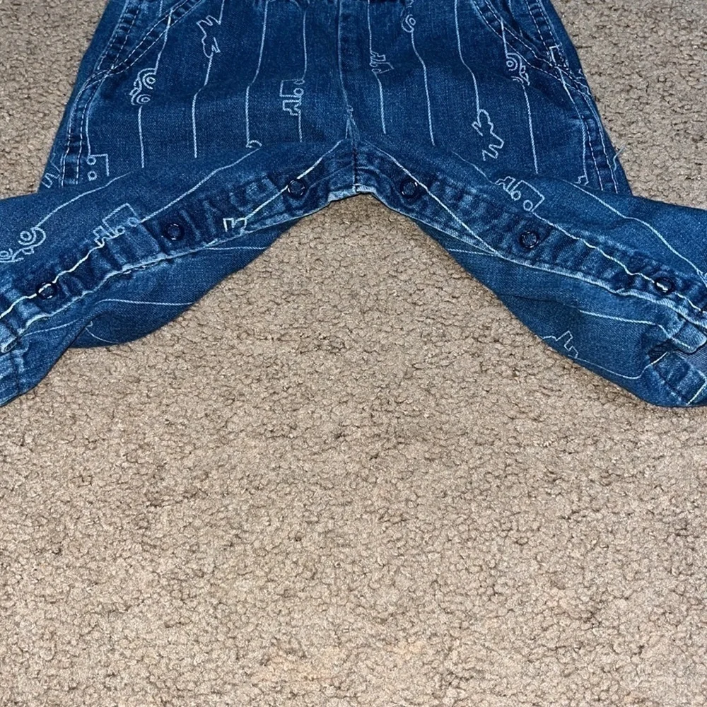 Vintage Oshkosh B'Gosh‎ Vestbak Denim Overalls Car Plane Truck Blue 12M